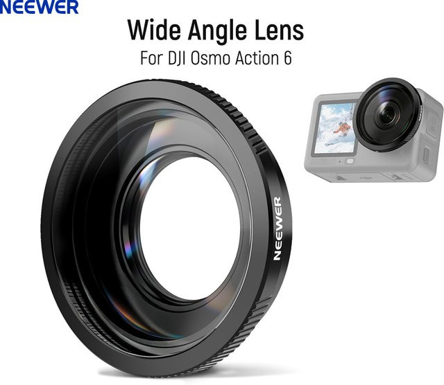 NEEWER Weitwinkelobjektiv für DJI Osmo Action 6 mit 180 Grad FOV aus HD optischem Glas in Schwarz - Bild 1