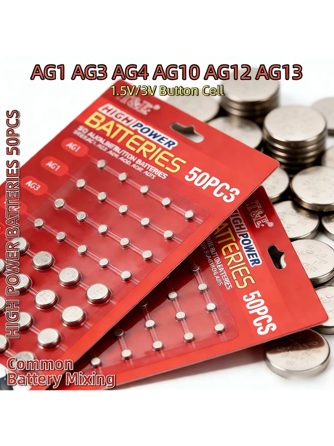 NDNNAS Knopfzellen Set 50 Stück Silber 1,5V Batterien AG1 AG3 AG4 AG5 AG12 AG13 LR44 SR44 für Spielzeug, Uhren und Fernbedienungen - Bild 4