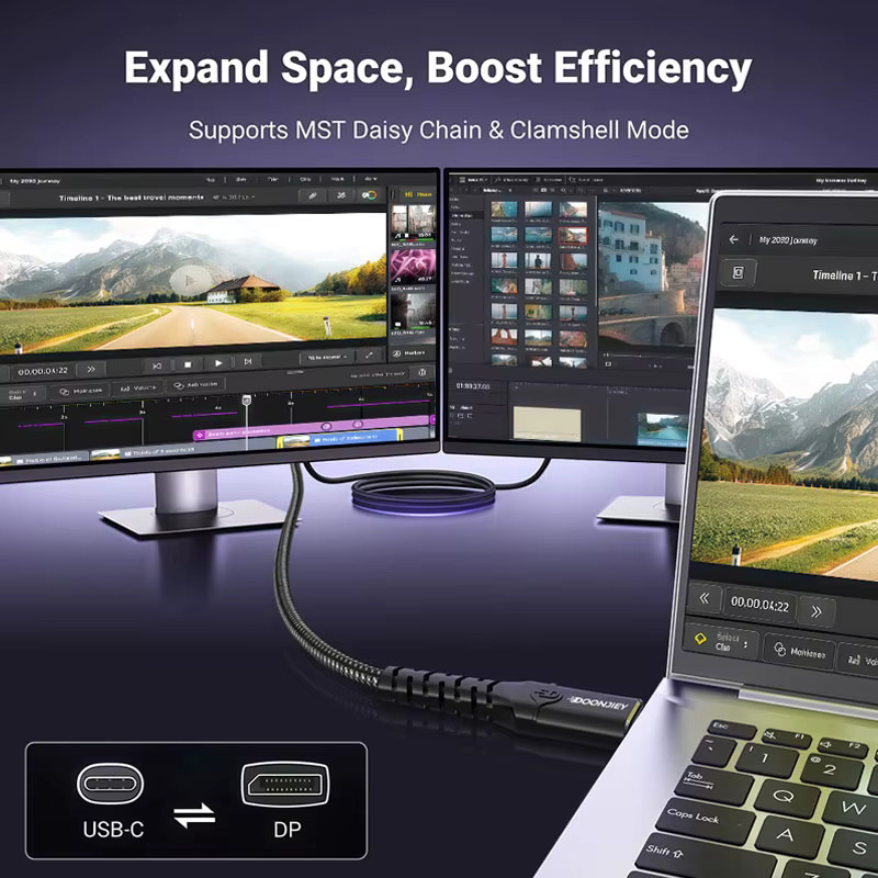 DOONJIEY Typ-C auf DisplayPort 2.1 Kabel 16K@60Hz 8K@60Hz Bidirektional, Schwarz, kompatibel mit Thunderbolt 4/3 für MacBook Pro und AI - Bild 4