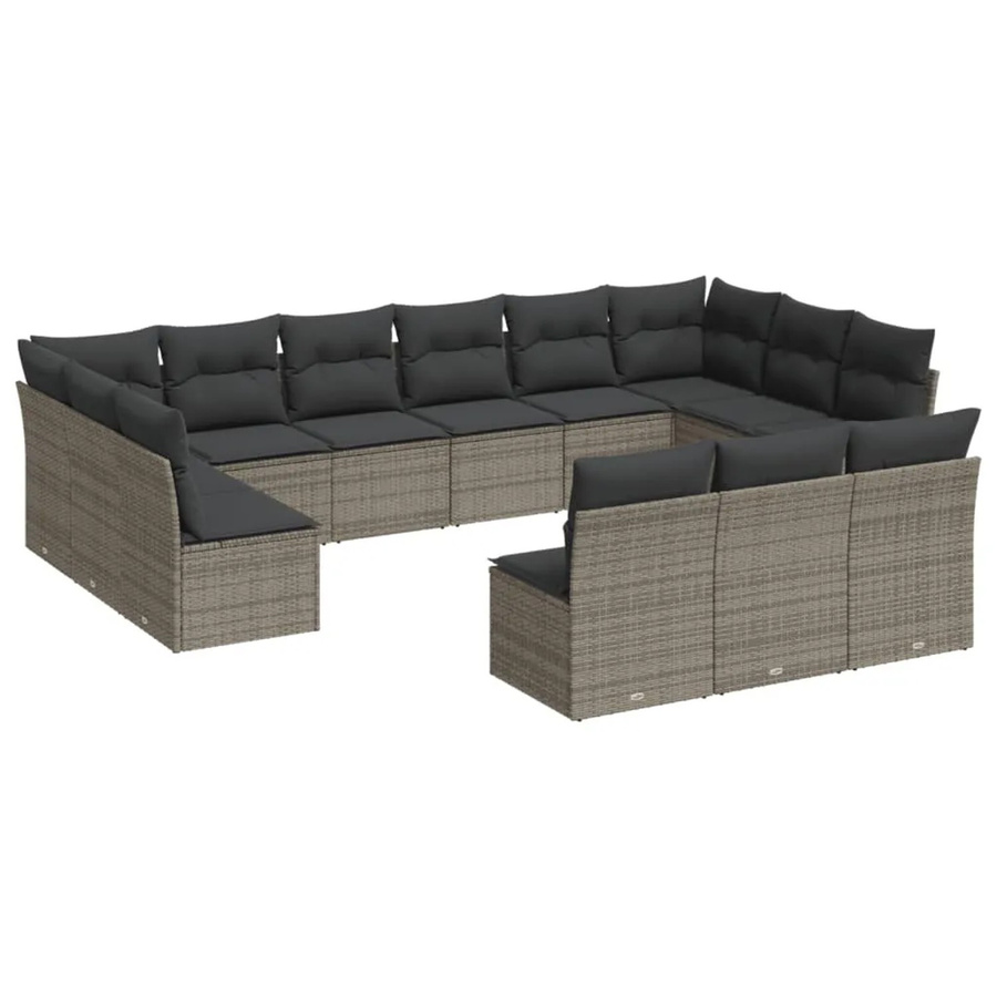 vidaXL 13-tlg. Garten-Sofagarnitur in U-Form aus Polyrattan mit Kissen in Grau - Bild 2