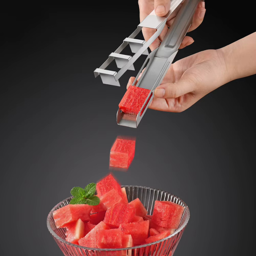 APWIKOGER Wassermelonen-Schneider aus Edelstahl und Kunststoff in Silber und Weiß mit rutschfester Basis - Bild 5