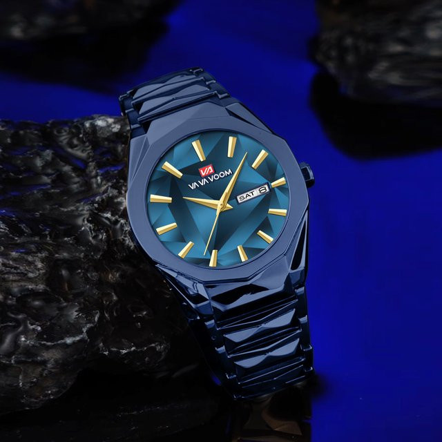 VA VA VOOM Armbanduhr Edelstahl, Quarz, Blau, Diamantbesetzt, Herren - Bild 1