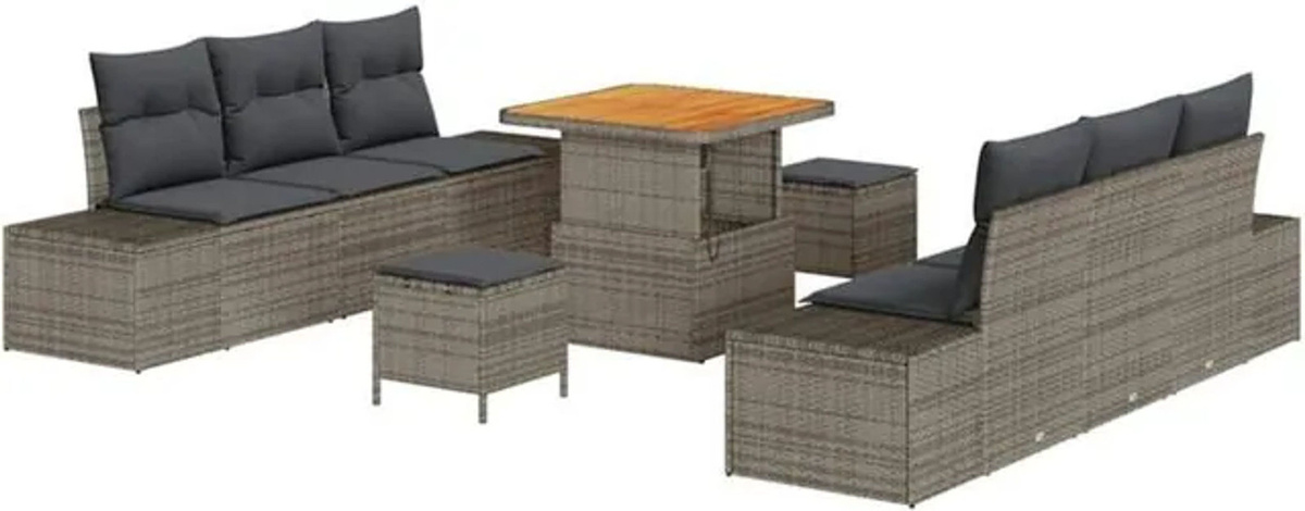 vidaXL Garten-Sofa-Set aus Poly-Rattan mit 9 Kissen in Grau - Bild 1