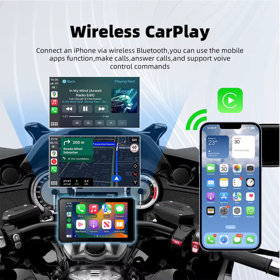 EKIY Wireless CarPlay und Android Auto Motorrad Navigation mit 5,0 Zoll Display und TPMS in Schwarz - Bild 3