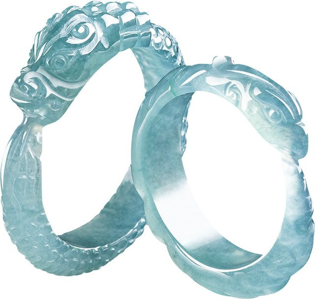 Ring Drache Phönix, Blau, Myanmar Jadeit, Silber, Vintage, Unisex - Bild 1