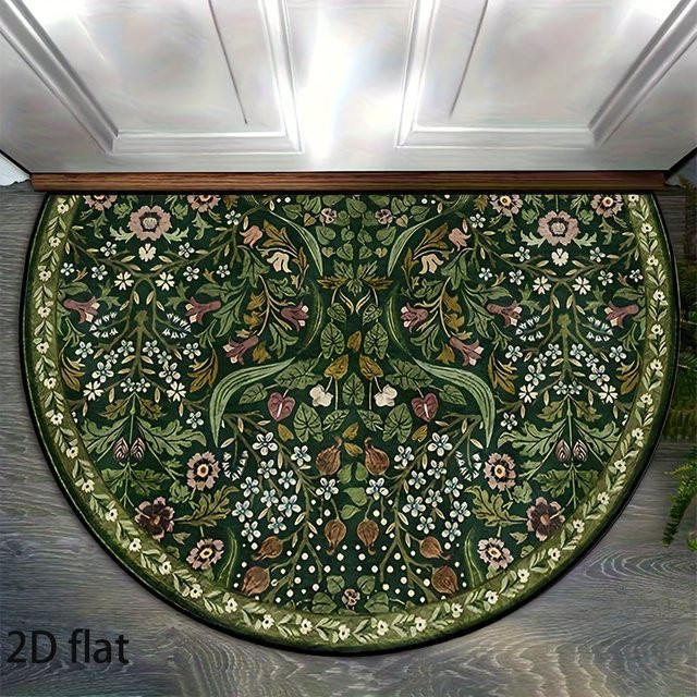 VIKAMA Vintage-Blumen-Halbkreis-Fußmatte in Grün mit floralem Art-Nouveau-Design für Innen und Außen, B/T: 60 x 40 cm - Bild 1
