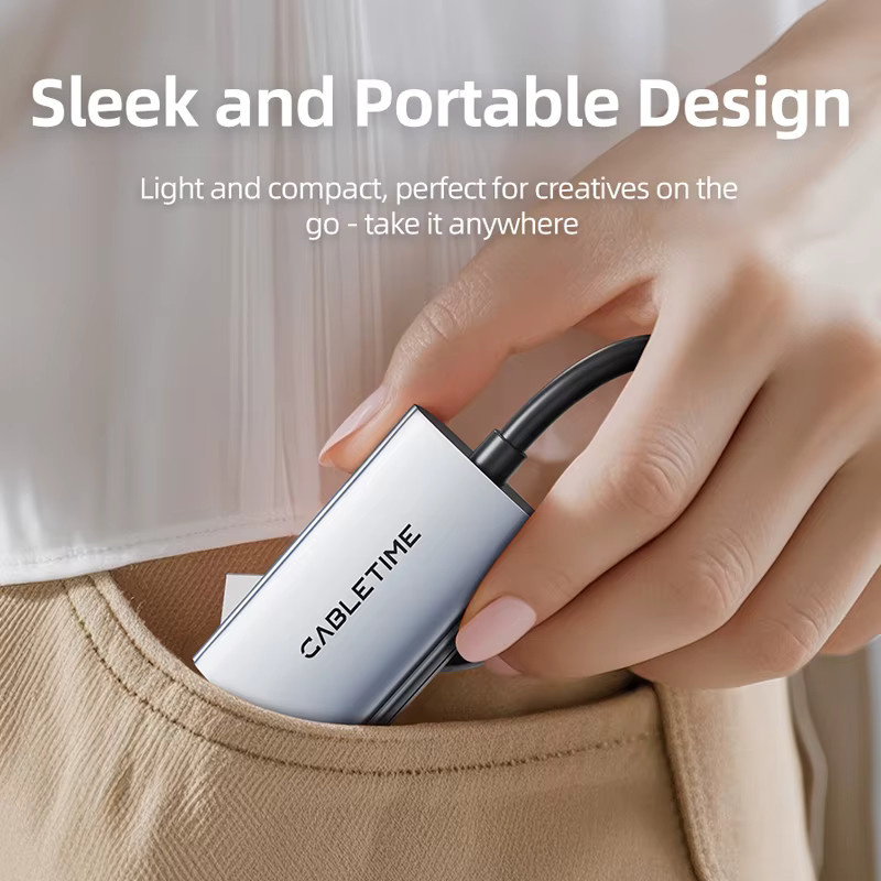 CABLETIME USB 3.0 Video-Capture-Card mit HDMI, 4K UHD & 1080p Full HD, PD 100W, 5Gbps, Farbe: Silber - Bild 2