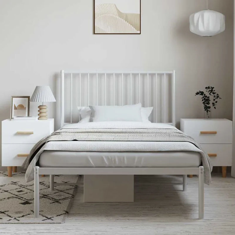 Vidaxl Metall-Bettrahmen mit Kopfteil in Weiß, B: 100 cm, L: 190 cm - Bild 3