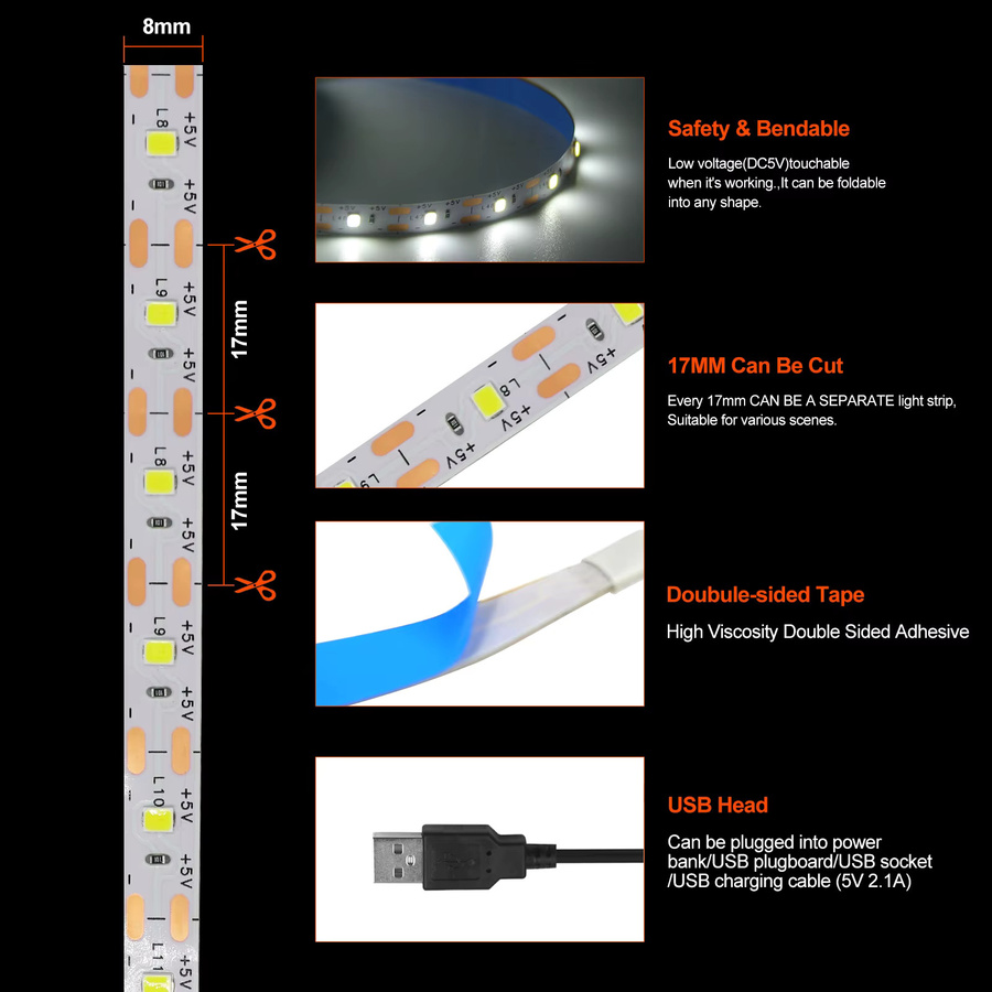 GAHADA USB-LED-Streifen 2835 mit CCT-Funktion für TV-Hintergrundbeleuchtung und Raumdekoration, Multicolour, 5 V - Bild 3