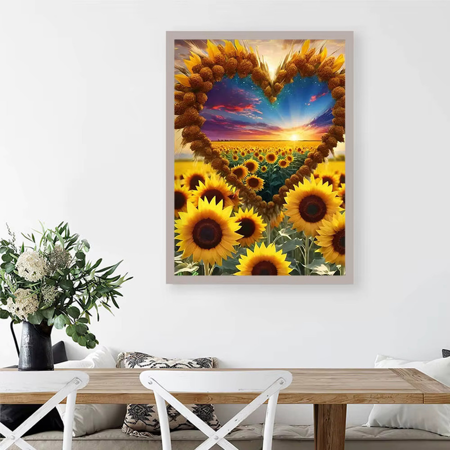 EverShine Diamantmalerei Wanddeko mit Herz, Sonnenblumen und Sonnenuntergang, Rund, Mehrfarbig, Durchmesser: 30 cm - Bild 3