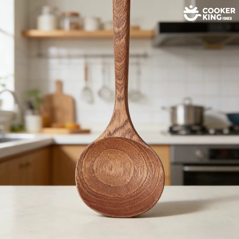 Cooker King Pilzförmiger Bratspatel aus Holz in Braun, Durchmesser: 35 cm - Bild 4