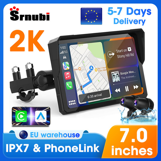 srnubi Wasserdichtes Motorrad GPS Navigationsgerät mit 5/7 Zoll Display, Wireless CarPlay und Android Auto, Schwarz - Bild 1