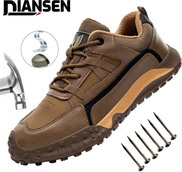 Sicherheitsschuhe für Herren mit Stahlkappe und Kevlar-Einlegesohle, pannensichere und bruchsichere Arbeitsstiefel in Braun - Bild 1
