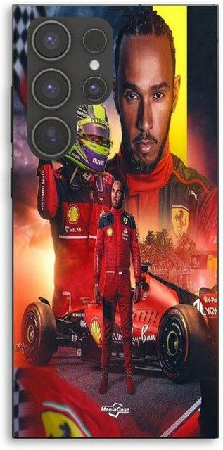 MANIACASE Silikon TPU Schutzhülle für Samsung Galaxy S23 Ultra Lewis Hamilton Scuderia Ferrari F1 offiziell Schwarz - Bild 1