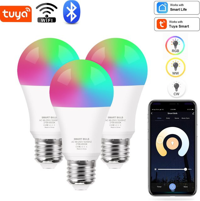 Tuya Smart LED Bulb E27 RGB Multicolour mit WLAN und Bluetooth, kompatibel mit Alexa und Google Assistant - Bild 1