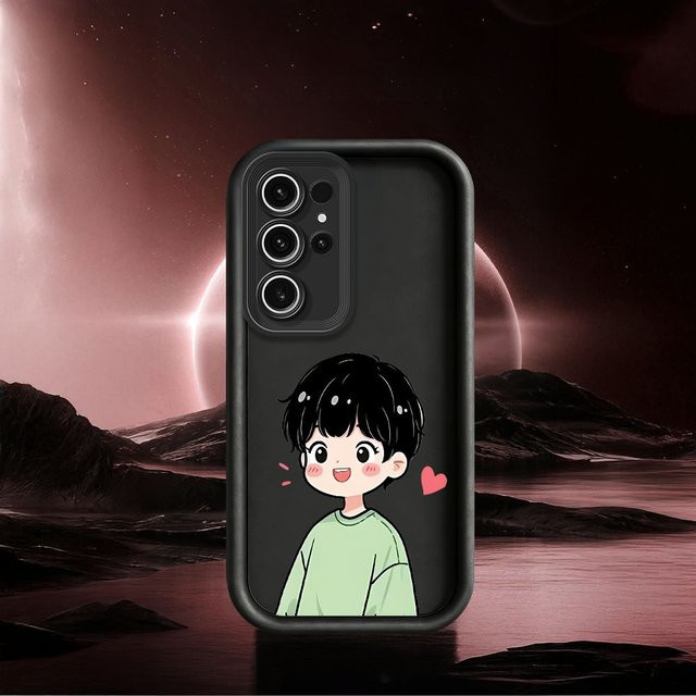 Shy Boy Herz-Hülle mit Linsenschutz für Samsung Galaxy S26 Ultra Plus S25 S24 S23 S22 S21 S20 Note 20 Ultra Plus FE Cover in Schwarz - Bild 1