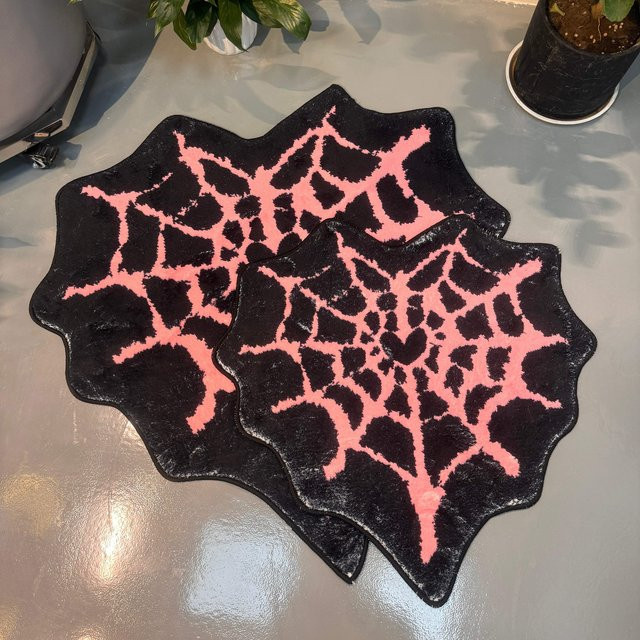 VIKAMA Teppich in Rosa mit Herz- und Spinnennetz-Design, moderner Polyester-Teppich für Schlafzimmer und Flur - Bild 1