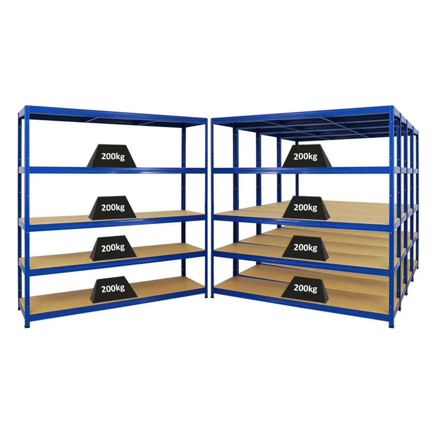 PROREGAL 5er Set Schwerlastregal Giant Elephant Blau, H x B x T: 180 x 180 x 45 cm, mit verstellbaren MDF-Holzböden und pulverbeschichtetem Metallgestell - Bild 2