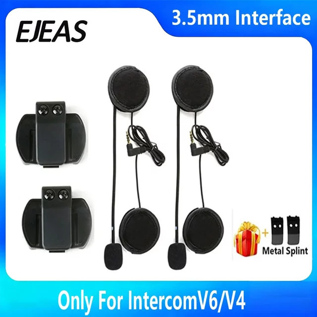 EJEAS V6 PRO Motorrad Bluetooth Intercom Headset mit Clip-Mikrofon und 3,5mm Klinkenanschluss in Schwarz - Bild 1