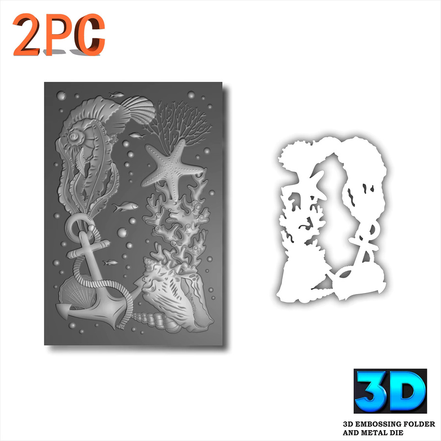 Deep Sea Art 2-teiliges 3D-Relief-Ordner-Set aus Metall mit Meereslebewesen-Hintergrunddesign - Bild 2