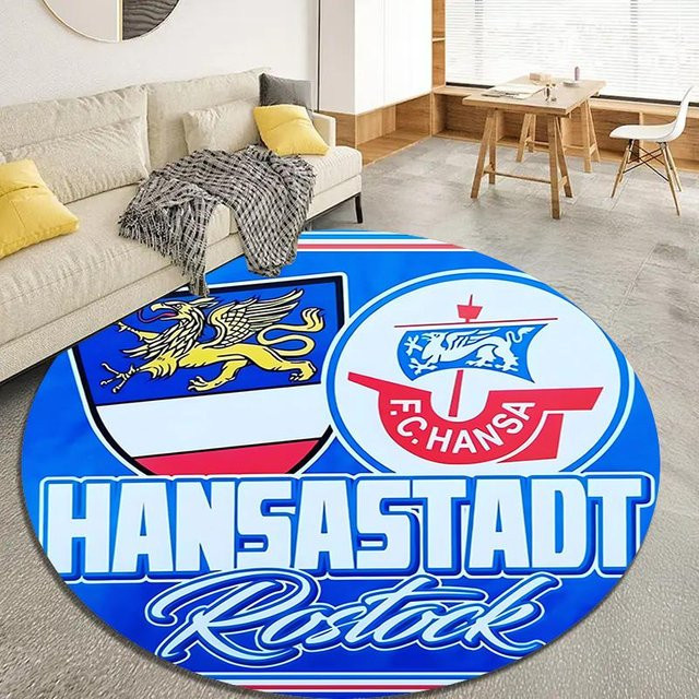 Runder Teppich Fc Hansa Cooler von On My Love Home in Blau, rutschfest und waschbar, Durchmesser: 150 cm - Bild 1