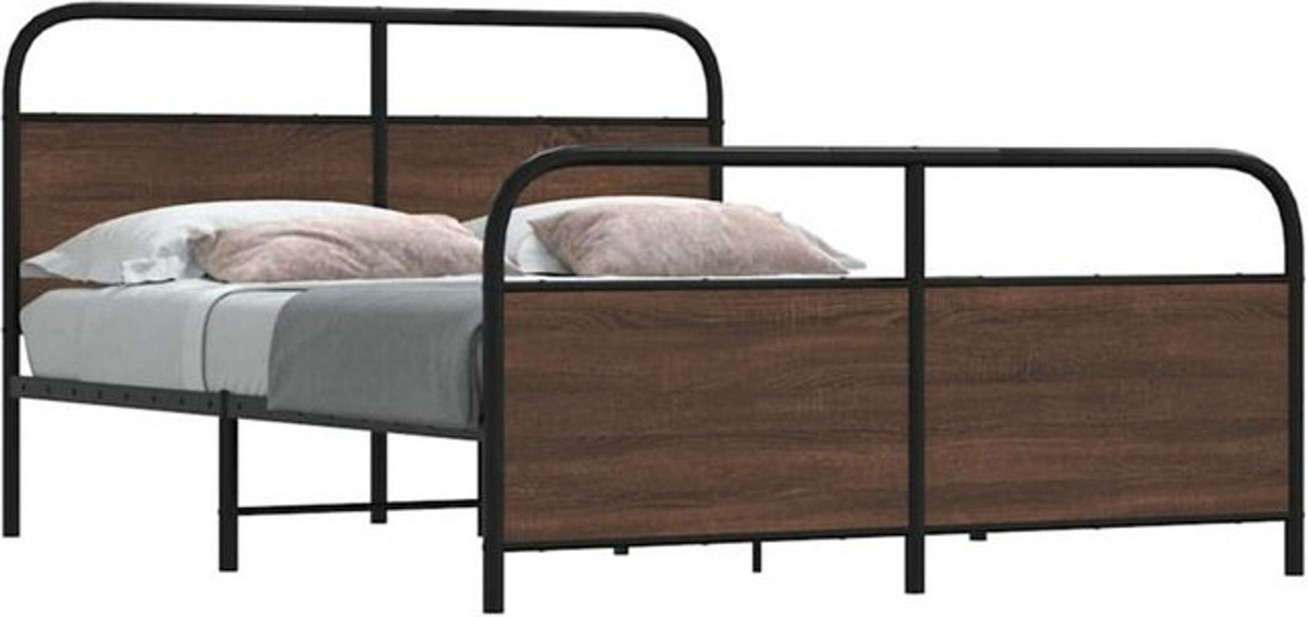 Metallbett Vidaxl in Braun mit Eichen-Optik im Industrial-Stil, B/T/H: 150 x 200 cm - Bild 1