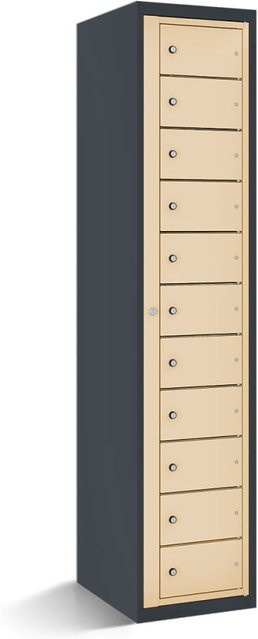 rotstahl Fächerschrank mit Zentraltür und 11 Fächern in Elfenbein mit anthrazitgrauem Korpus, B/T/H: 40 x 50 x 180 cm - Bild 1