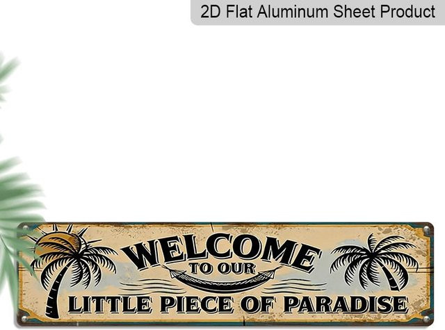 Drasawee Vintage Metallschild Willkommen in unserem kleinen Paradies Wanddekoration Aluminium Beige B: 40 cm, H: 10 cm - Bild 1