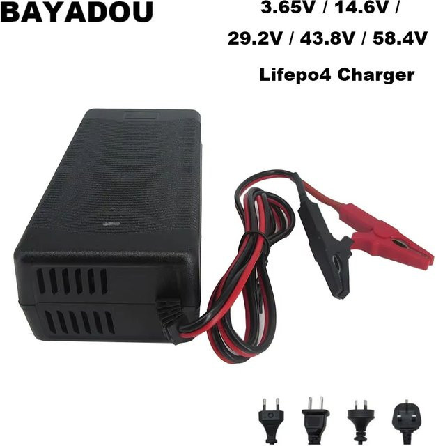 BAYADOU LiFePO4 Schnellladegerät für Eisenphosphat-Batterien 12V 36V 48V mit Krokodilklemmen in Schwarz - Bild 1