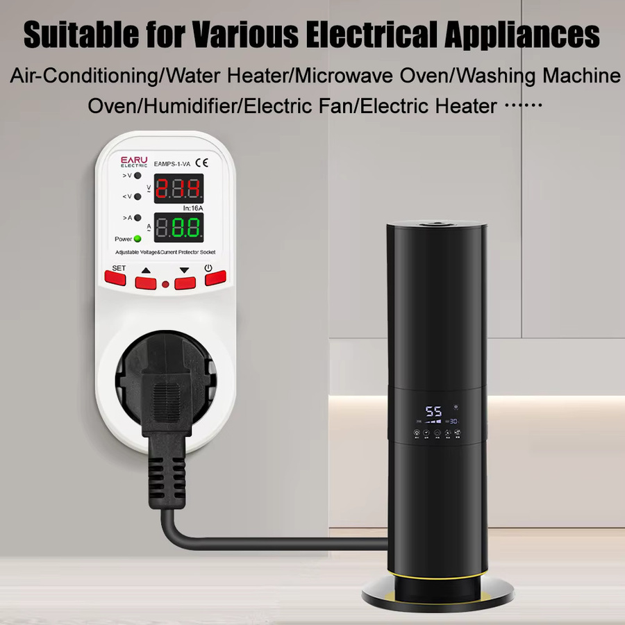 EARU Automatischer Überspannungs- und Strombegrenzer mit Energiemonitor und kWh-Zähler, Weiß, 16A, AC 230V, 50/60Hz - Bild 3