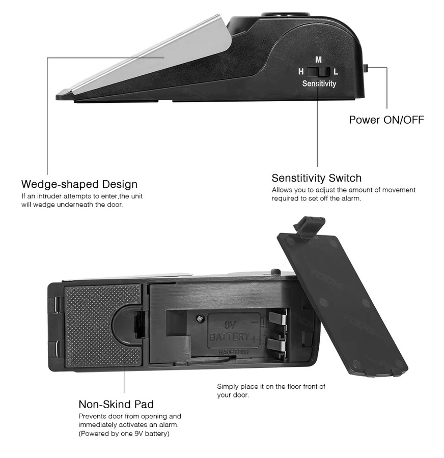 FUERS Türstopper-Alarmsystem mit 120 dB, kabellose Diebstahlsicherung und WiFi-Funktion, Schwarz - Bild 6