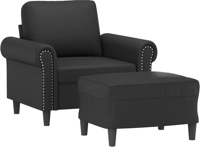 vidaXL Sessel mit Hocker in Schwarz aus Kunstleder mit Armlehnen und modernem Design - Bild 1