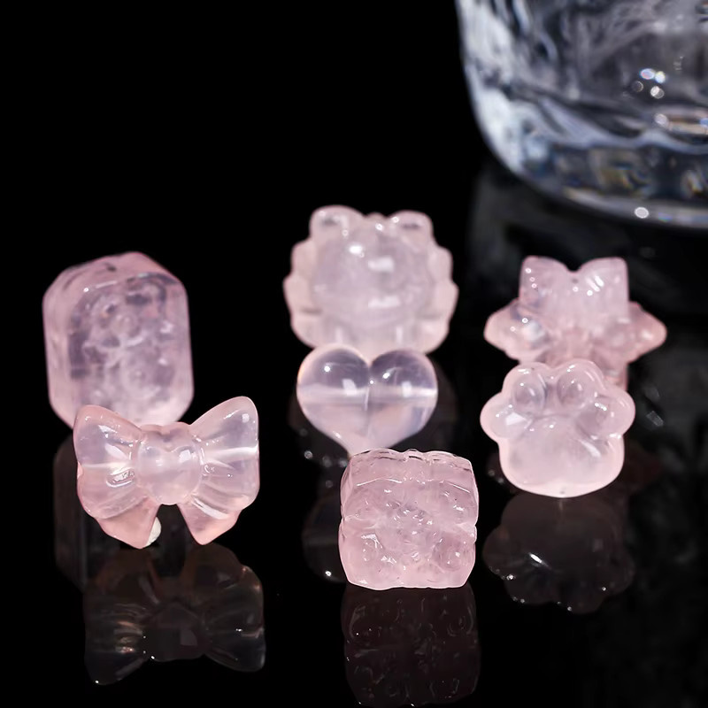 Perlen Rosa Quarz, Katze Pfote Blume, Rechteckig, DIY Halskette Armband Zubehör - Bild 2