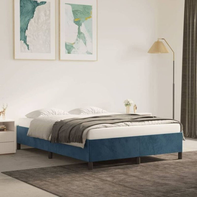 Vidaxl Polsterbett aus Samt und Holzwerkstoff in Blau, B/T/H: 140 x 190 cm - Bild 1