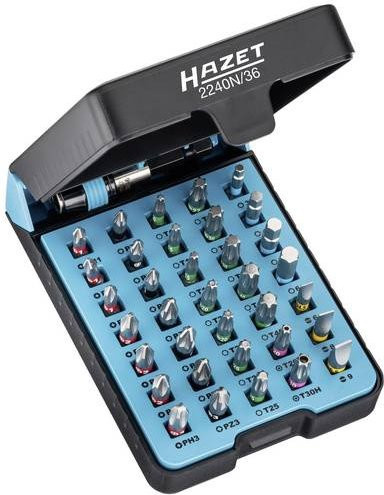 Hazet Bit-Set 2240N/36 mit 36 Teilen, Antrieb 6,3 mm, verschiedene Profile wie Pozidriv, Phillips, Torx Tamper Resistant, Sechskant und Schlitz, mehrfarbig - Bild 1