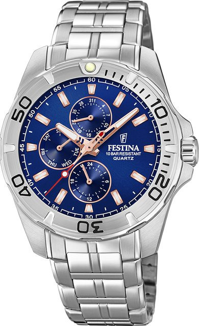 Festina Herrenuhr, Quarz, Edelstahl, Blau, 43 mm, 10 ATM - Bild 1