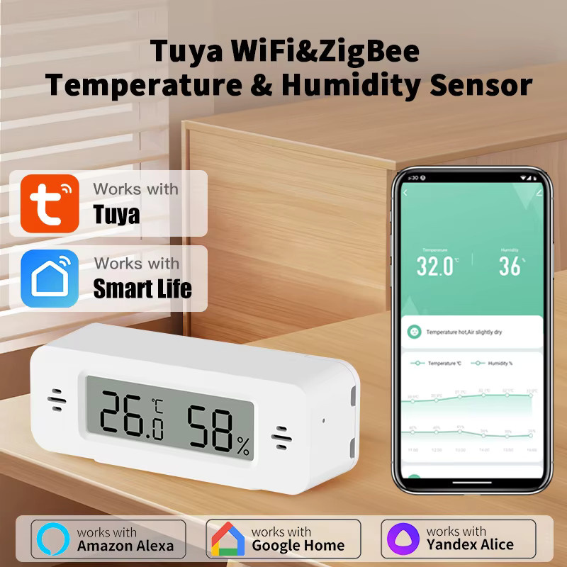 Tuya Smart Home Temperatur-Feuchtigkeitssensor WiFi/Zigbee Thermometer und Hygrometer in Weiß für Google Home und Alexa - Bild 3