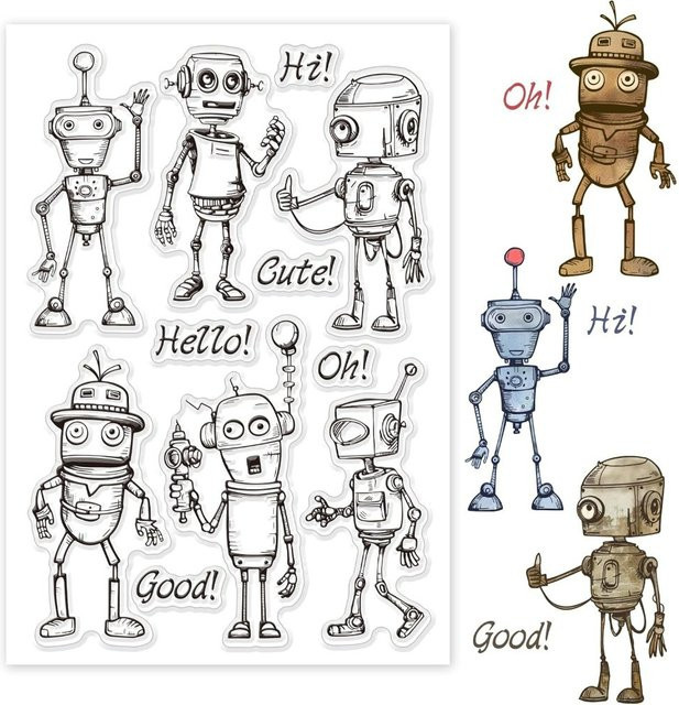 Transparente Silikonstempel mit Roboter-Motiv im Retro-Cyberpunk-Design für Scrapbooking und DIY-Projekte - Bild 1