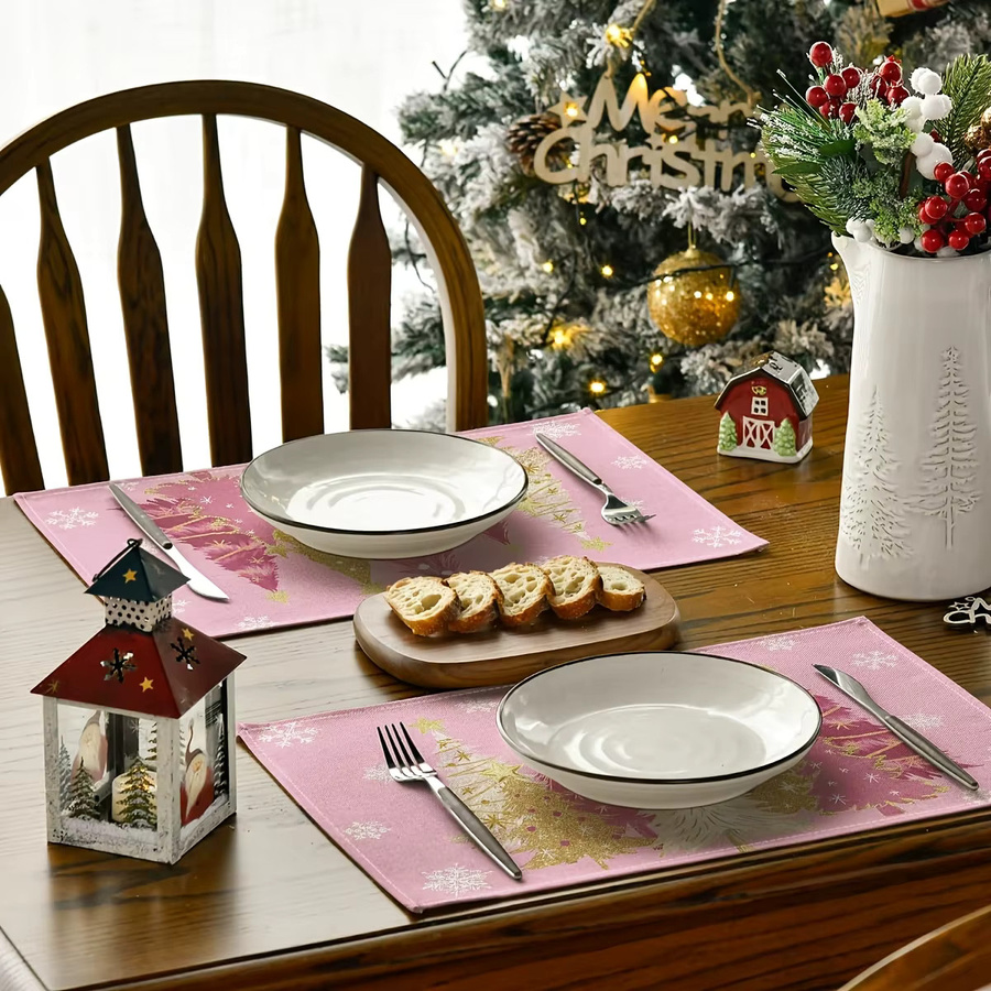 VIKAMA Weihnachtliche Tischmatte mit Stern- und Schneemotiv in Pink für deine Weihnachtsdekoration und Party-Bankette - Bild 3