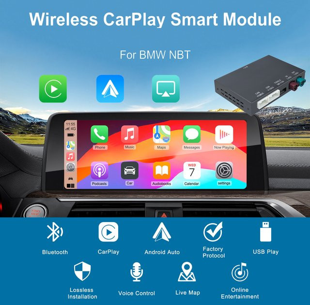 ANYFAR Kabelloses CarPlay und Android Auto Nachrüstset für BMW NBT ID4 Headunit-System in Schwarz - Bild 1