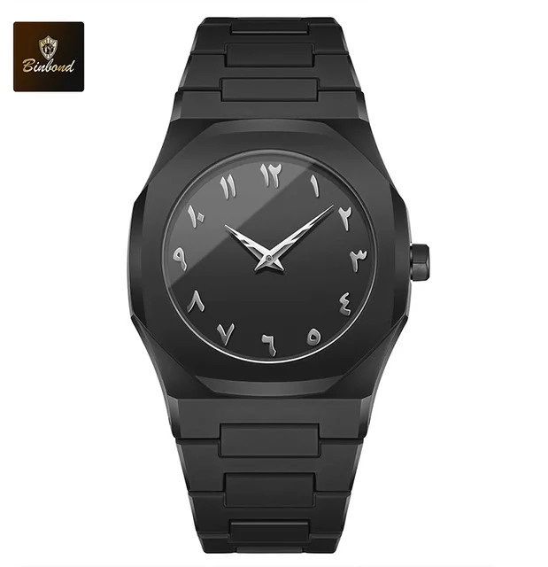 BINBOND Armbanduhr, Quarz, Schwarz, Arabisch Digital, Unisex - Bild 1