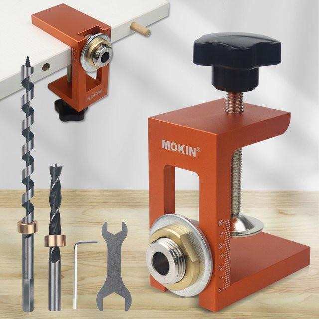 MOKIN Rebounder Dübel Jig Kit in Orange für vertikale Bohrungen und Möbelanschlüsse - Bild 1