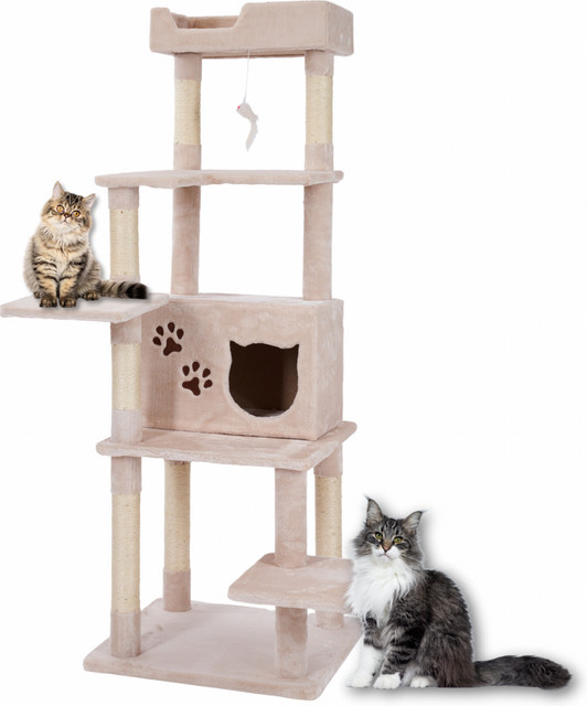 Kratzbaum Ultiness GINNY in Beige und Braun mit Kuschelhöhle, integriertem Spielzeug und 5 Ebenen, Höhe: 155 cm - Bild 1