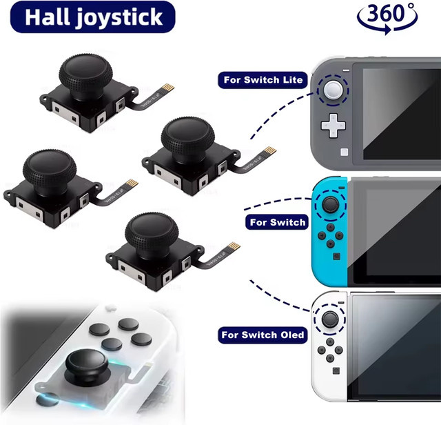 Hall-Effekt-Joystick Ersatzteil für Nintendo Switch, Lite und OLED in Schwarz als 3D Analog-Controller Daumenstick zur Reparatur - Bild 1