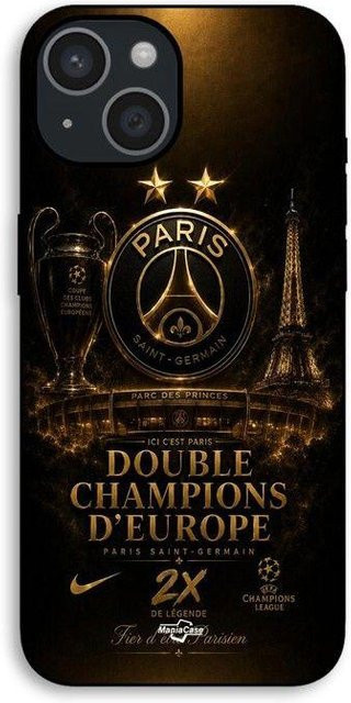 Maniacase iPhone 14 Plus Hülle PSG Champions League 2 Sterne in Schwarz und Gold - Bild 1