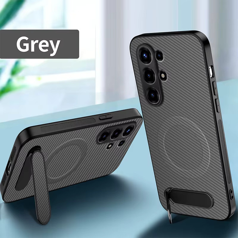 Business Premium Schutzhülle mit Carbonfaser-Muster und Magnet-Ständer für Infinix Itel S26 Ultra und S25 Ultra, Stoßfest und Schlank, Schwarz oder Lila - Bild 2