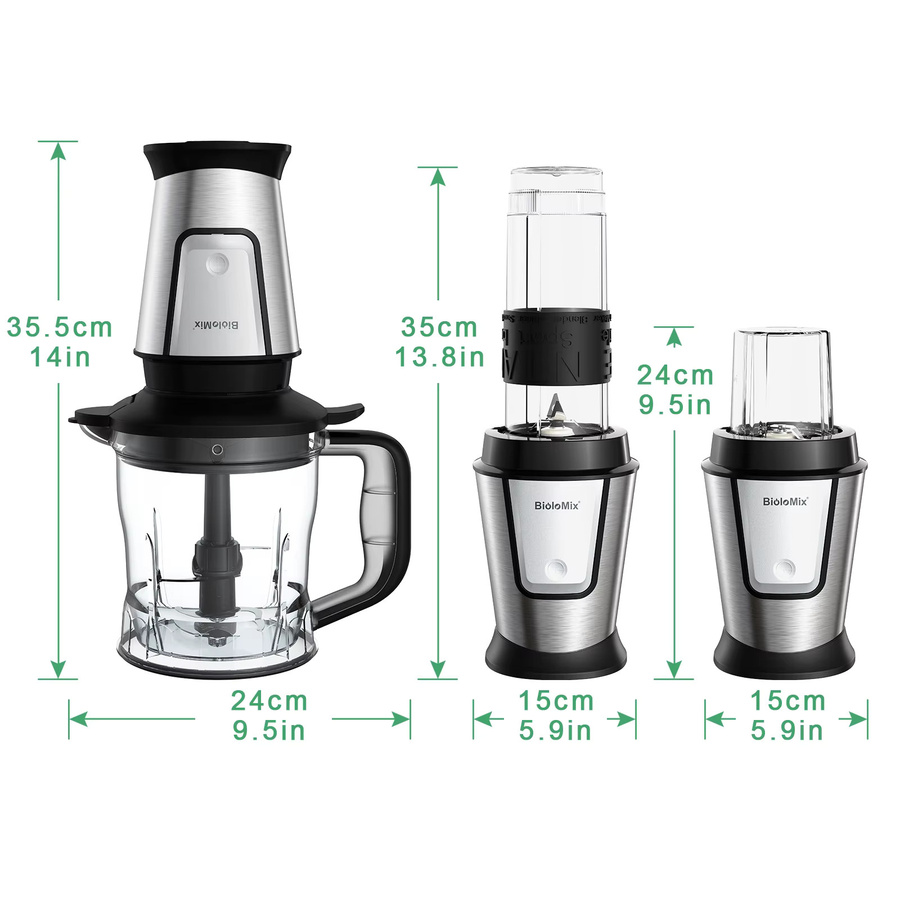 BioloMix 3-in-1 Multifunktions-Küchenmaschine in Silber mit 700 W als Entsafter, Mixer, Smoothie-Mixer, Lebensmittelzerkleinerer und Trockenmühle - Bild 5