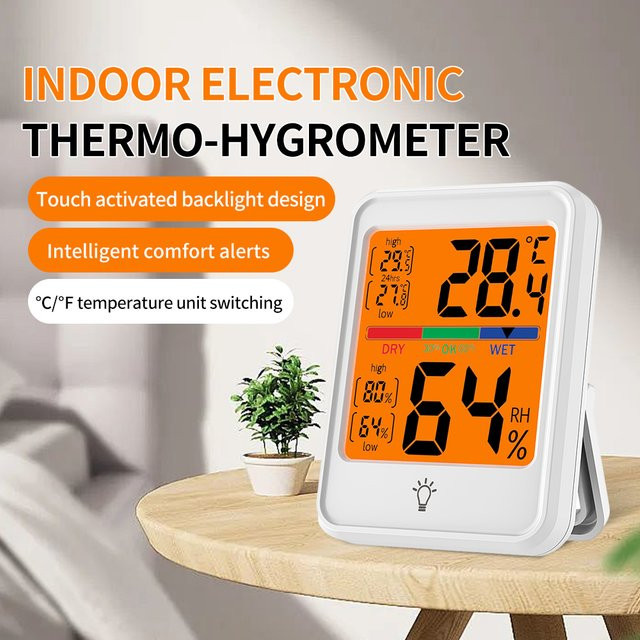 Aideepen Tragbares digitales Temperatur- und Luftfeuchtigkeitsmessgerät mit Großbild-Display und Hintergrundbeleuchtung in Schwarz oder Weiß - Bild 1