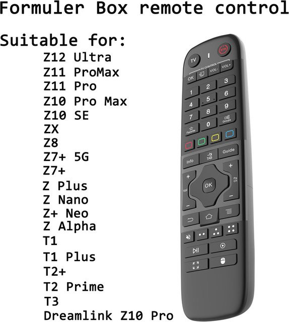 Formuler Fernbedienung in Schwarz für Z12 Ultra, Z11 ProMax, Z11 Pro, Z10 Pro Max, Z10 SE, Z Nano, Z Plus, Z+ Neo, Dreamlink Z10 Pro und T1 - Bild 1