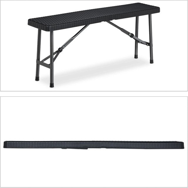 Relaxdays Bierbank 2er Set klappbar in Schwarz mit Rattan-Optik aus Kunststoff und Stahl, B/H/T: 100 x 42 x 25 cm - Bild 1